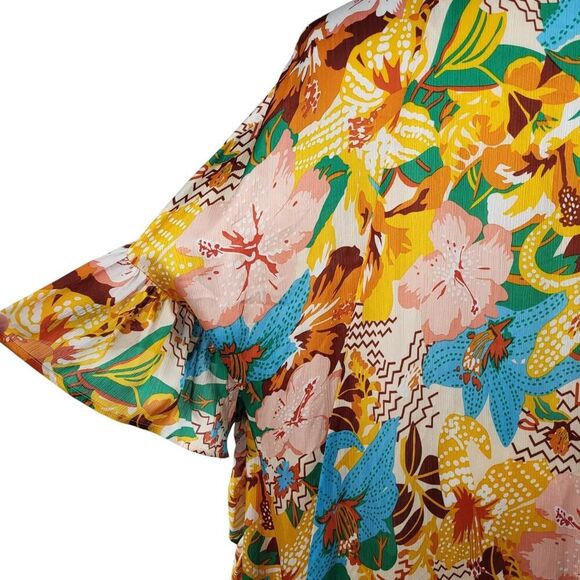 NEW Easel Small - Large Multi-Color Kaftan Style Maxi Dress Ruffle Sides Pockets - Picture 13 of 16